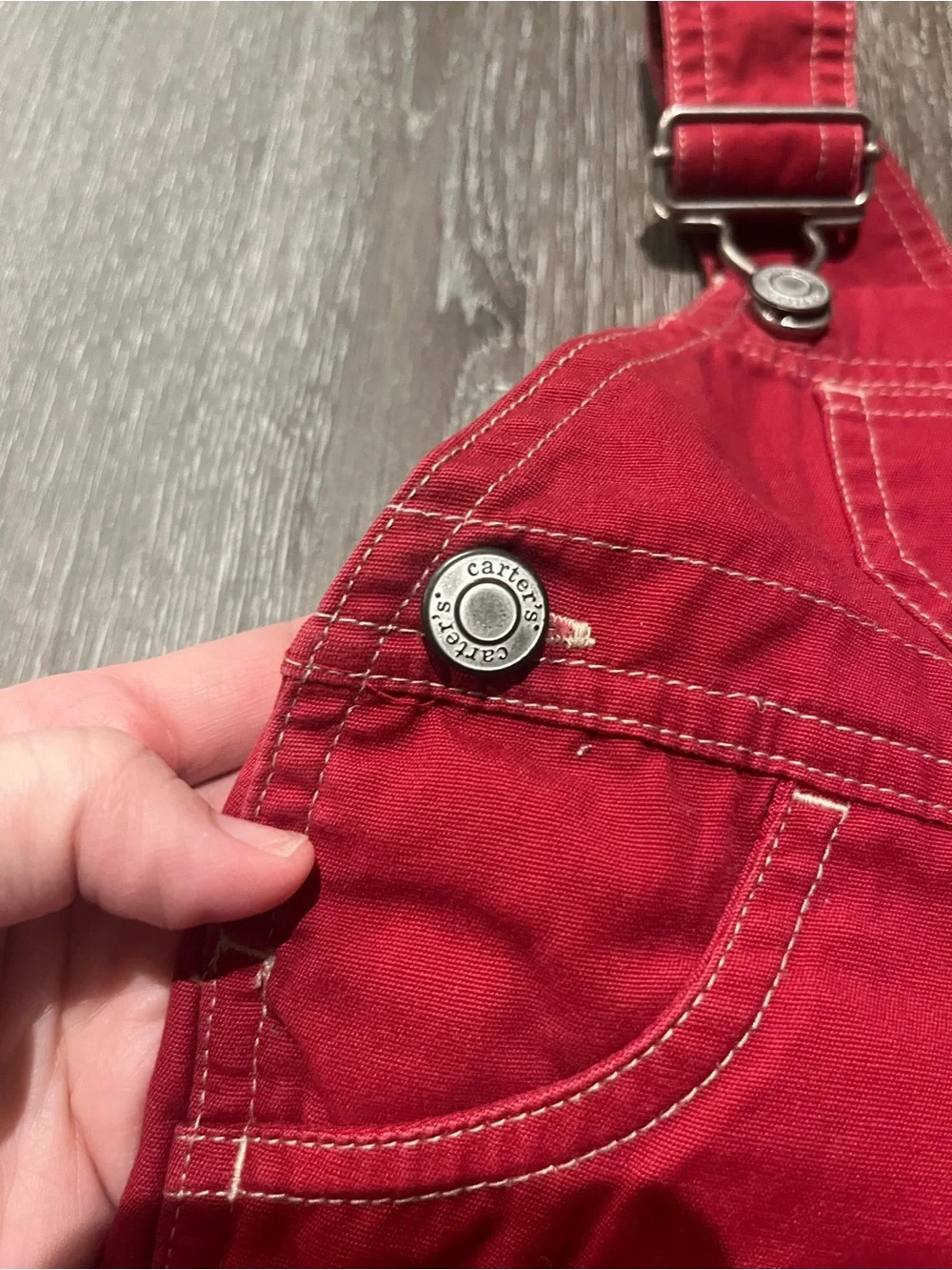 Vintage Carters Red Denim Overalls 90s Y2K Red Twill 0/3 Month (B4)